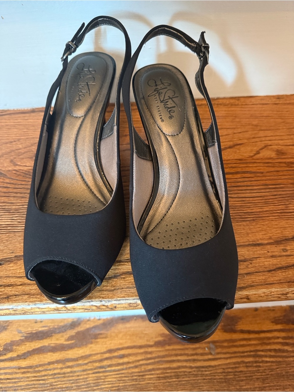 Life Stride 9M The Flex Peep Toe Slingback Heels in Black US 9